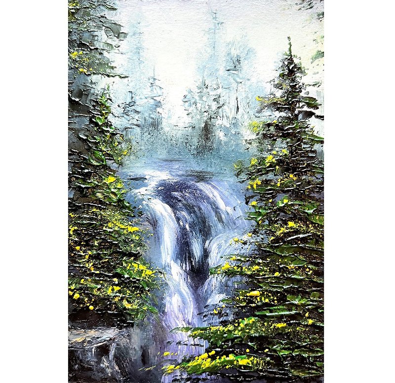 Waterfall Painting Forest Original Artwork 15x10cm /6x4 inch by Oksana Stepanova - 海报/装饰画/版画 - 其他材质 多色