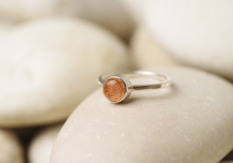 Sunstone Ring - Gemstone Ring - 戒指 - 纯银 橘色