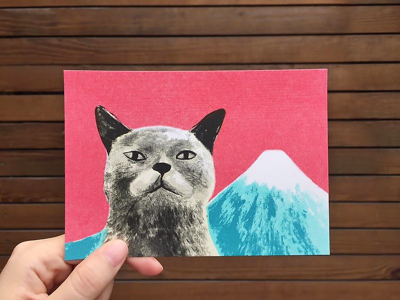 猫与富士山－孔版印刷明信片 - 卡片/明信片 - 纸 