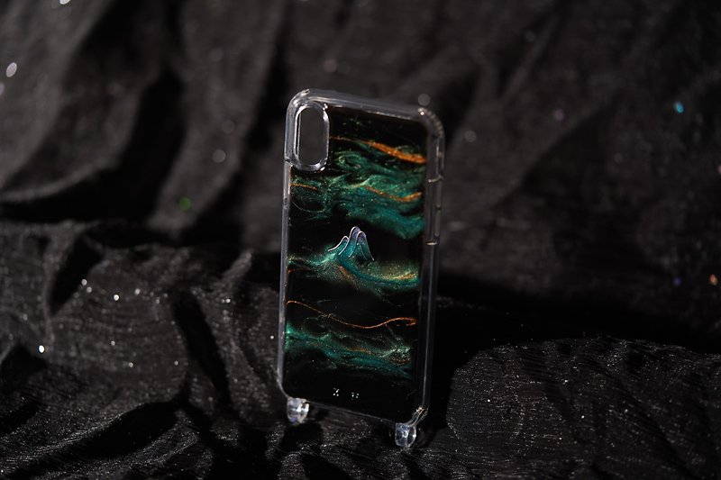 浸暮山林绿金流体画 Phone case 山脉手机壳系列 可拆式背带挂绳 - 手机壳/手机套 - 树脂 绿色