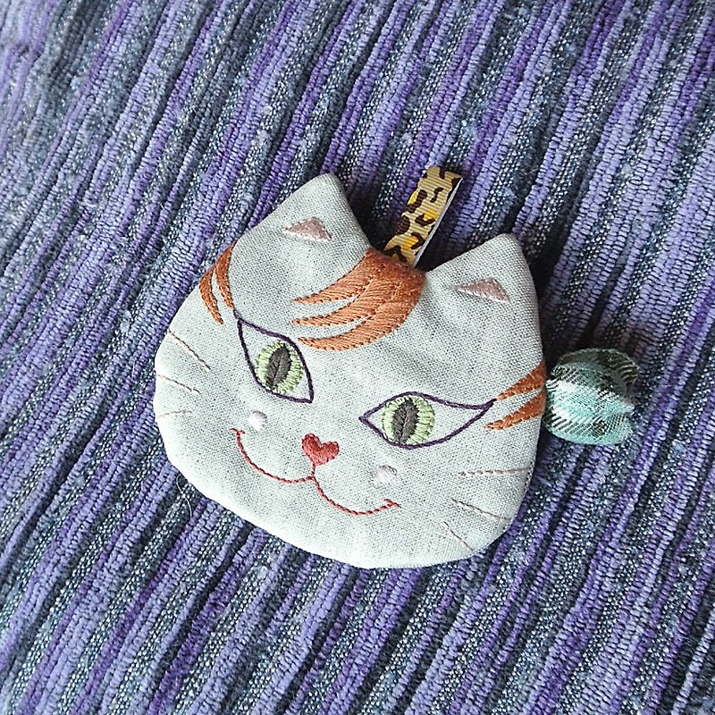 "最爱微笑可爱虎斑猫"零钱包 - 零钱包 - 棉．麻 橘色