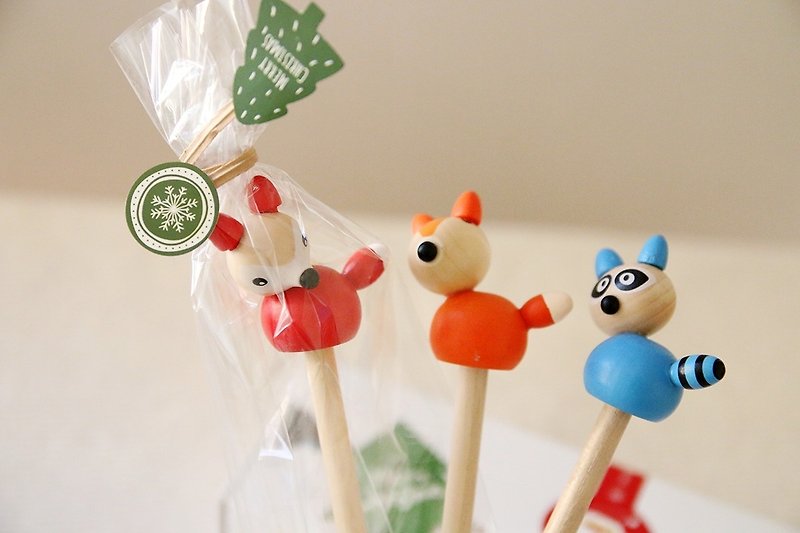 【儿童礼品】木制森林动物三兄弟铅笔(一组3入) - 笔头可拆 - 铅笔/自动铅笔 - 木头 