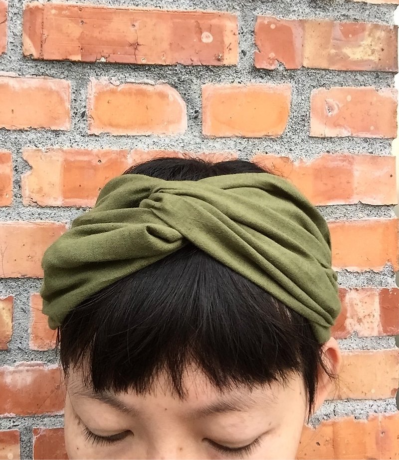 棉麻军绿宽宽头带发带 - 发饰 - 棉．麻 绿色