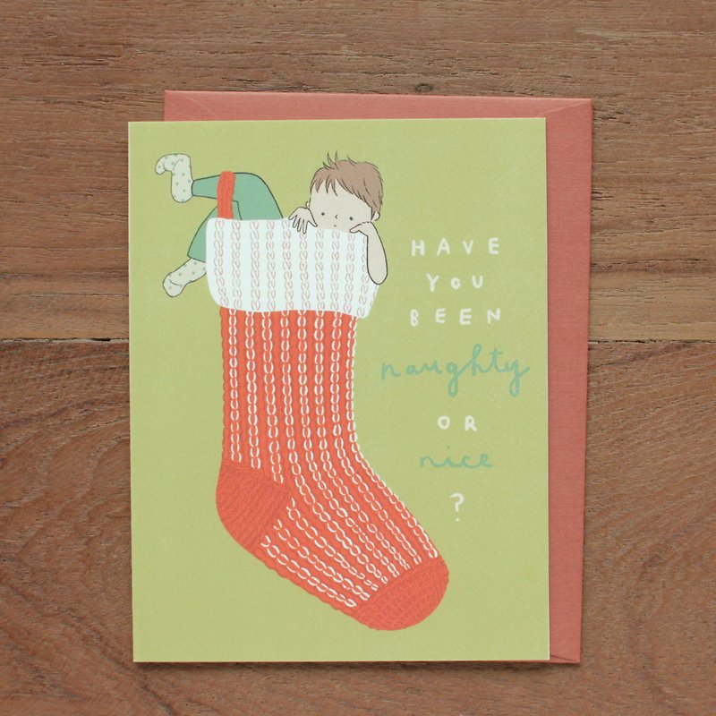 Have you been naughty or nice? Greeting Card - 卡片/明信片 - 纸 绿色