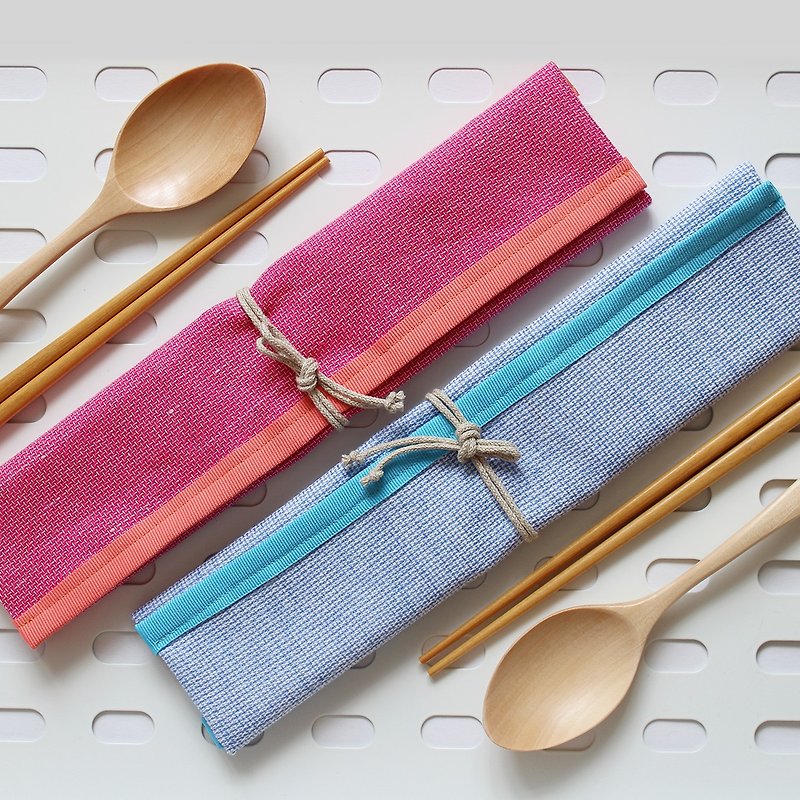 一双一对 All-in-one餐具套组合 附筷子和汤匙 棉麻布配防水内里 - 其他 - 棉．麻 蓝色
