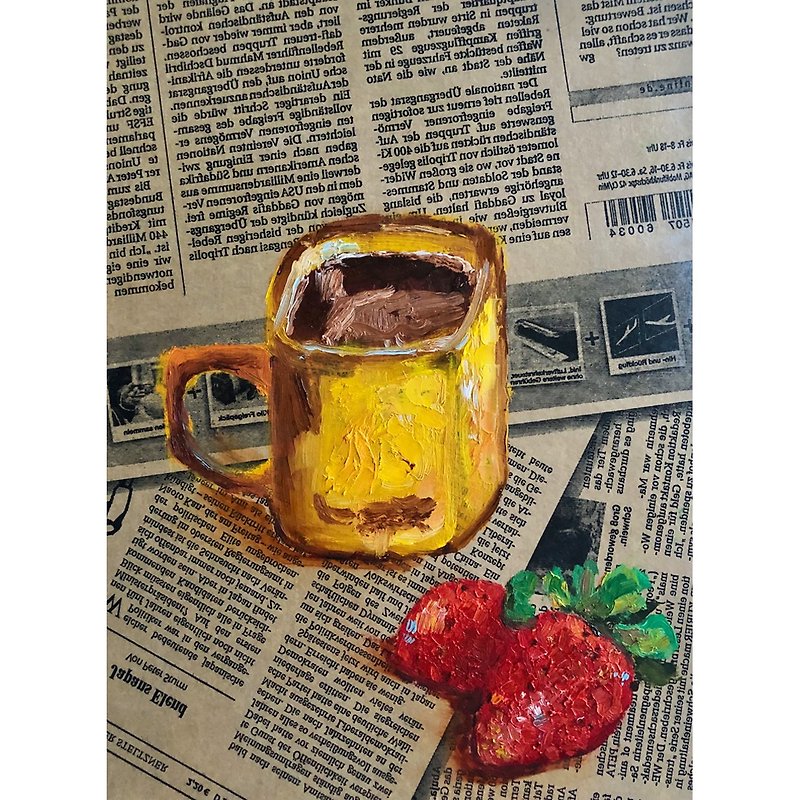 一杯咖啡画，原创时尚墙艺术草莓静物食品艺术 - 海报/装饰画/版画 - 其他材质 