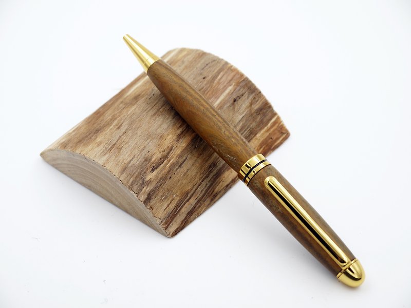 绿檀木 欧风木质原子笔+笔身雷射雕刻 金色 木笔 手工笔 附笔盒、皮套 - 圆珠笔/中性笔 - 木头 绿色