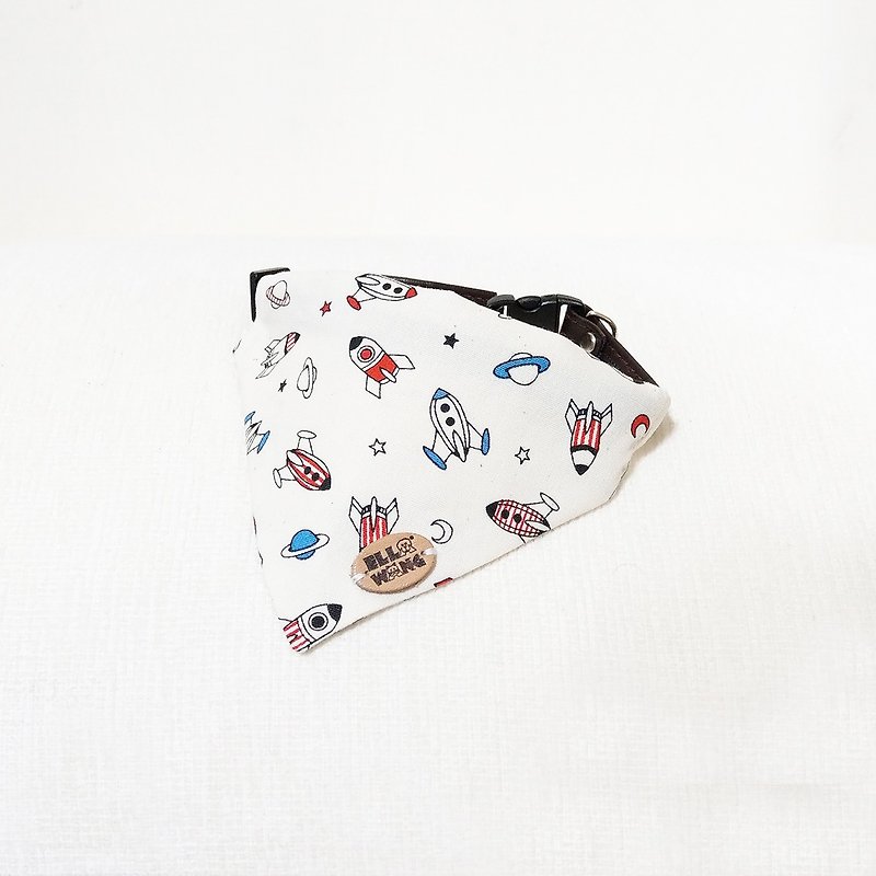 Ella Wang Design Scarf 宠物 白色 火箭 太空人 外星 领巾 猫 狗 - 项圈/牵绳 - 棉．麻 白色
