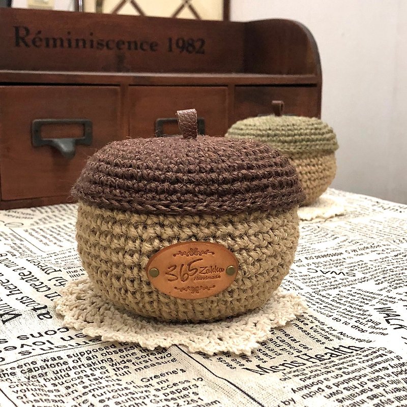钩织工艺。自然风橡实收纳盒 (附蕾丝垫) - 收纳用品 - 棉．麻 咖啡色
