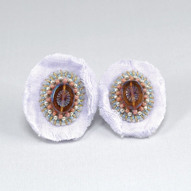 gauze and beads earrings, flower earrings,statement earrings light purple 1 - 耳环/耳夹 - 棉．麻 紫色