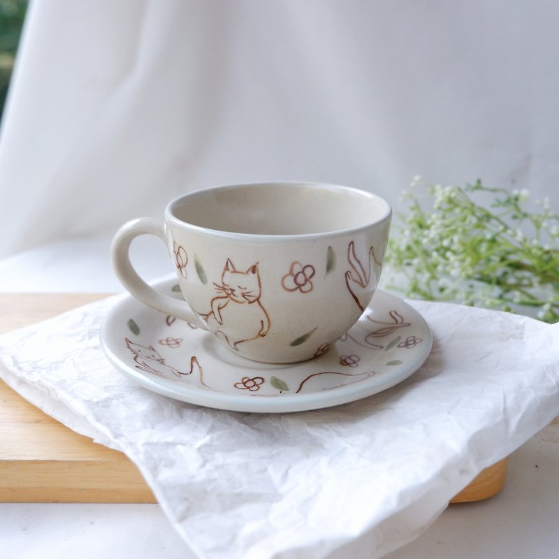 Kittens coffee cup | white - 咖啡杯/马克杯 - 陶 白色