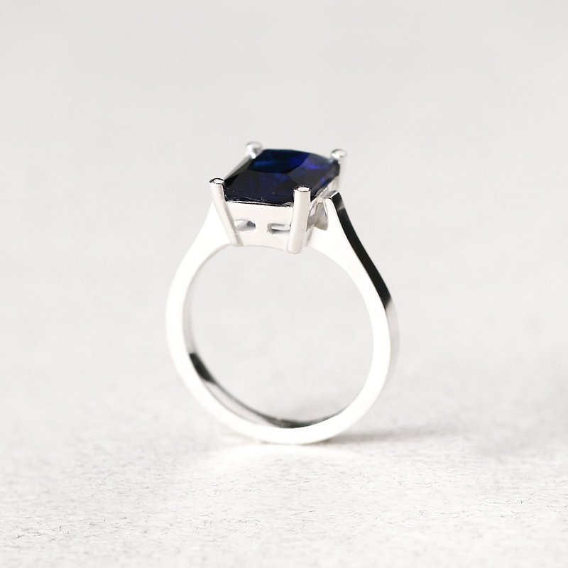 サファイア スクエア リング 指輪 シルバー925 - 戒指 - 其他金属 蓝色