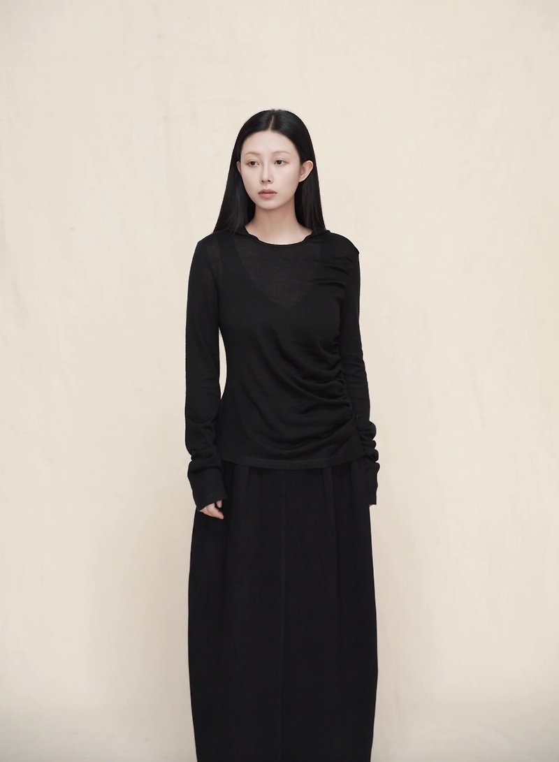 新中式极简 连帽套头针织羊毛打底衫 - 女装针织衫/毛衣 - 其他材质 黑色