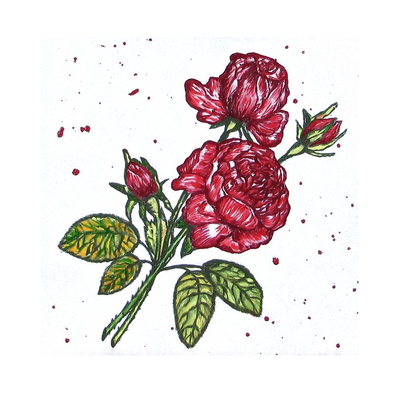 玫瑰绘画原始艺术丙烯酸绘画花帆布艺术 - 海报/装饰画/版画 - 其他材质 白色