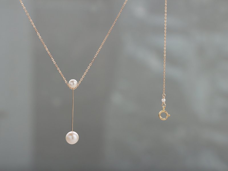 14kgf-straight twin pearl necklace - 项链 - 宝石 白色