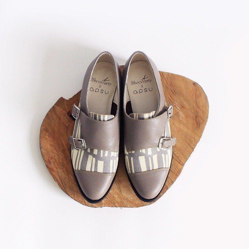 土星上的绅士 孟克鞋/手工订制/日本布料/M2-17332F - 女款休闲鞋 - 棉．麻 灰色