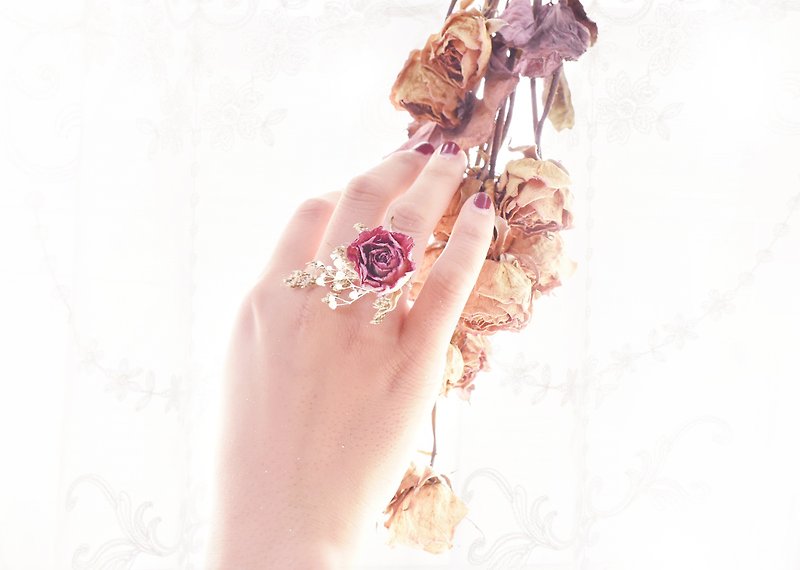 玫瑰千日红戒指  干燥花 伴娘 婚礼 情人节 手饰 婚礼 婚礼小物教 - 戒指 - 植物．花 粉红色