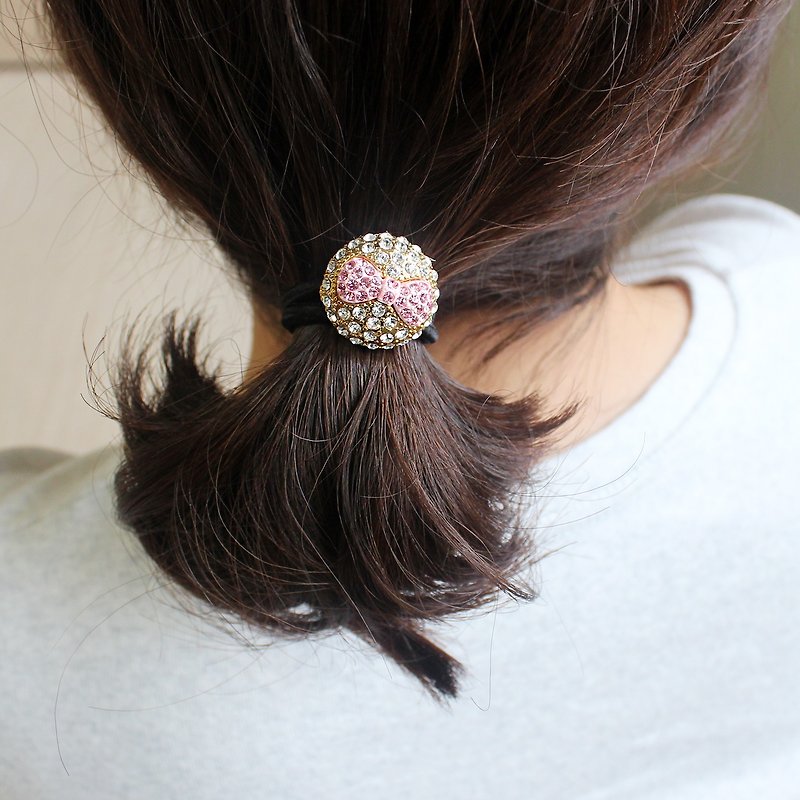 CZ pink ribbon ponytail holder - 发饰 - 其他金属 粉红色