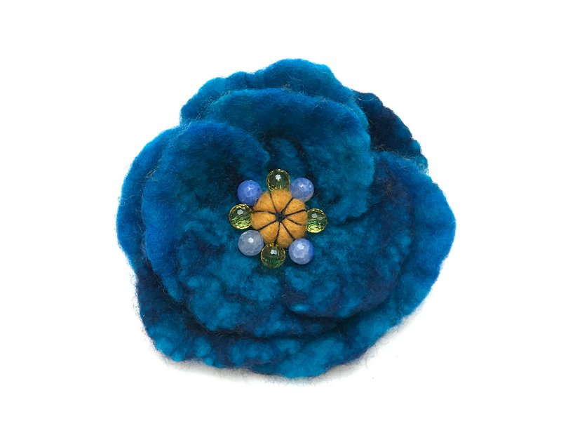 土耳其蓝色羊毛毡胸花 - 胸针 - 羊毛 蓝色