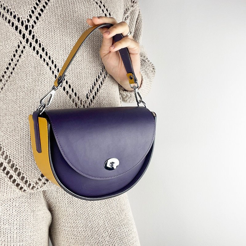 皮革单肩包、紫罗兰色斜挎包、紫罗兰色皮革钱包、高级手提包 - 手提包/手提袋 - 真皮 