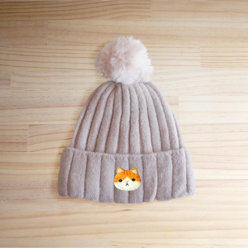 【Q-cute】毛帽系列-猫猫头/定制化/球球帽 - 帽子 - 棉．麻 多色
