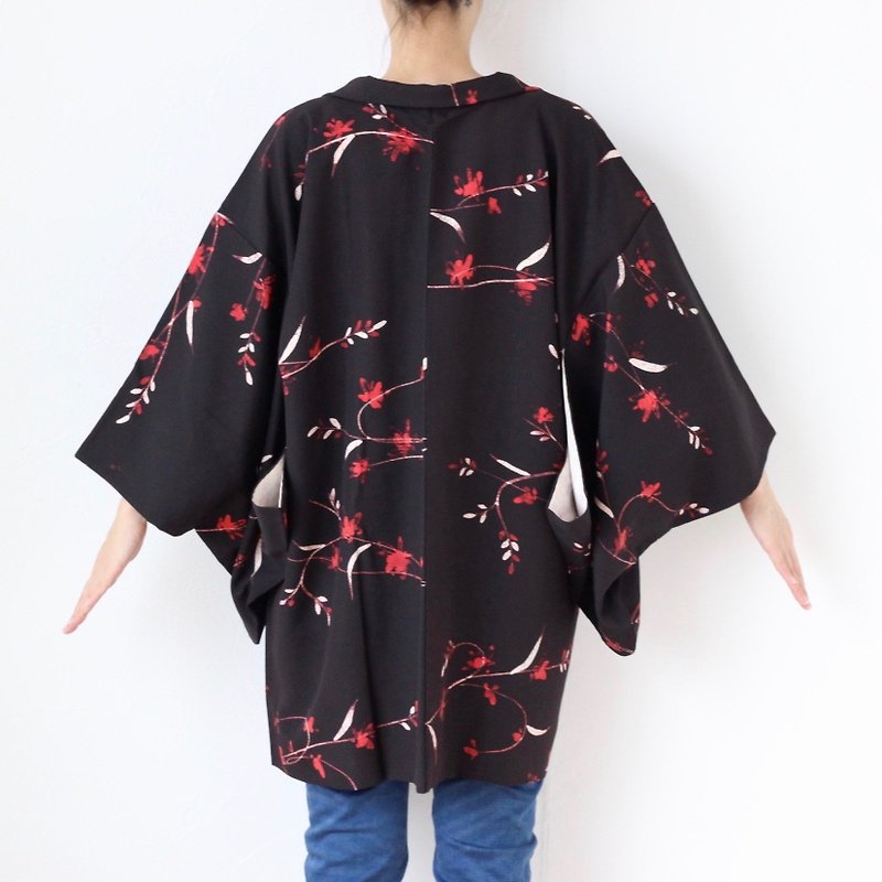 floral haori, haori jacket, kimono sleeve, haori kimono, kimono jacket /3721 - 女装休闲/机能外套 - 聚酯纤维 黑色