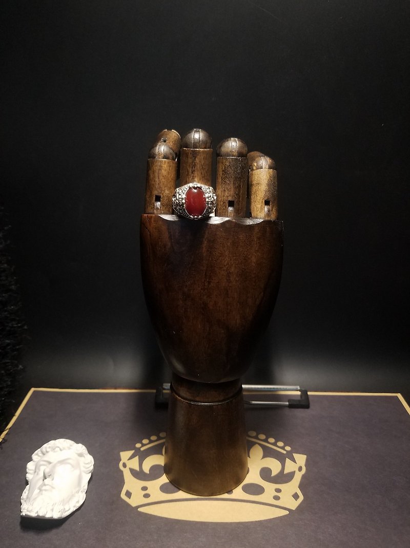 红玛瑙戒指复古宝石指环开口设计 - 戒指 - 其他金属 红色