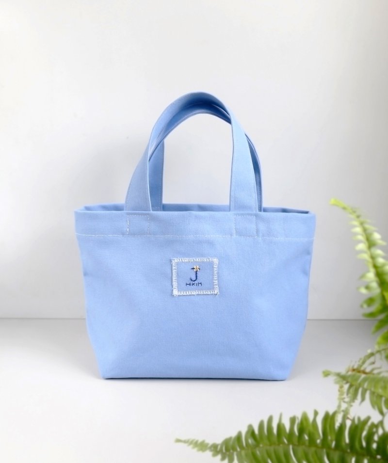 【绣球蓝】手提袋 (定制刺绣26英文字) / 环保袋 便当袋 - 手提包/手提袋 - 棉．麻 蓝色