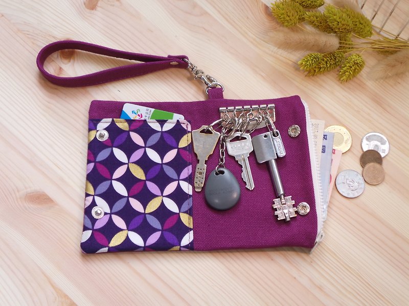 零钱包 钥匙包 票夹 多功能随身小包 礼物 - 零钱包 - 棉．麻 紫色