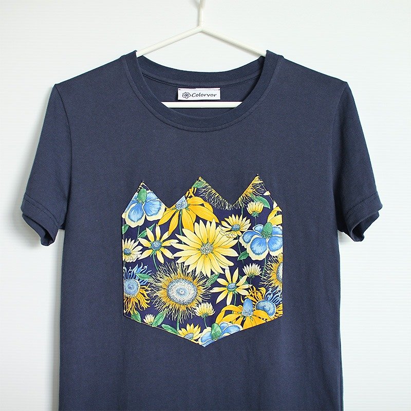 奇幻花园短袖T-shirt - 女装 T 恤 - 棉．麻 蓝色