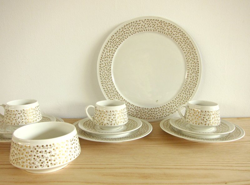 芬兰Arabia Kimmel小金果杯盘11件组 - 茶具/茶杯 - 瓷 白色