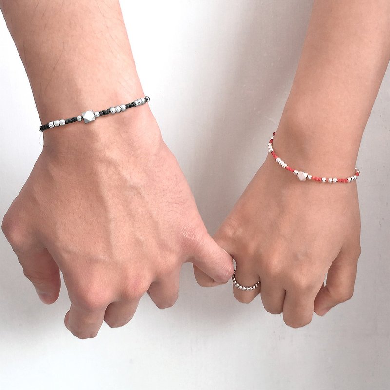 多面立体银珠情侣手链|银珠手链|光珠手绳|珠珠手绳 (套装) - 手链/手环 - 银 