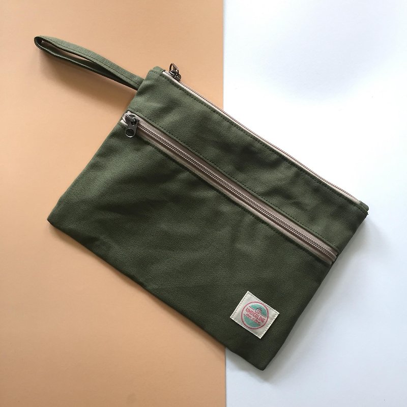 Olive Canvas Handbag HB03 / Clutch / daily use - 化妆包/杂物包 - 棉．麻 绿色