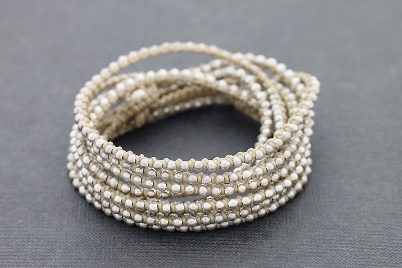 Ivory Silver Wrap Beaded Bracelets Woven Off White - 手链/手环 - 棉．麻 白色