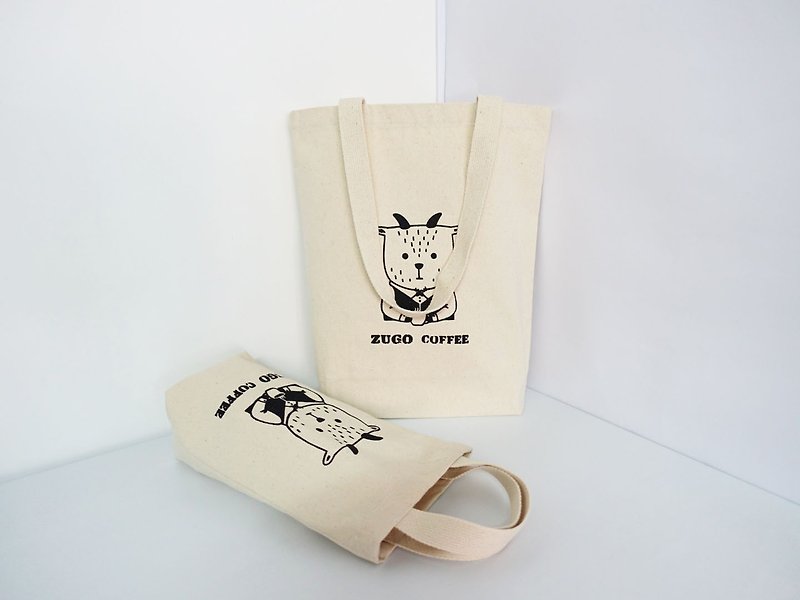 Goody Bag -帆布包+水壶袋  胖羊先生系列(可选择花色) - 随行杯提袋/水壶袋 - 棉．麻 白色