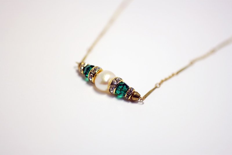 璀璨时光 翡翠绿施华洛世奇珍珠黄铜水钻造型项链 - 项链 - 宝石 绿色