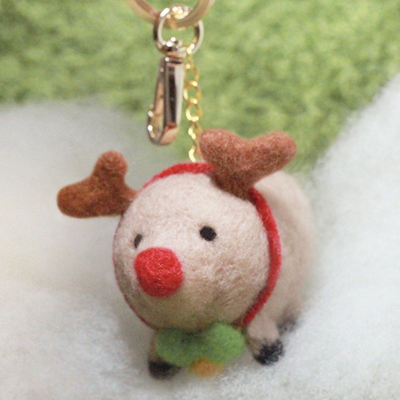 圆滚滚圣诞肥麋鹿羊毛毡钥匙圈材料包 圣诞礼物(附影片教学) - 编织/刺绣/羊毛毡/裁缝 - 羊毛 红色