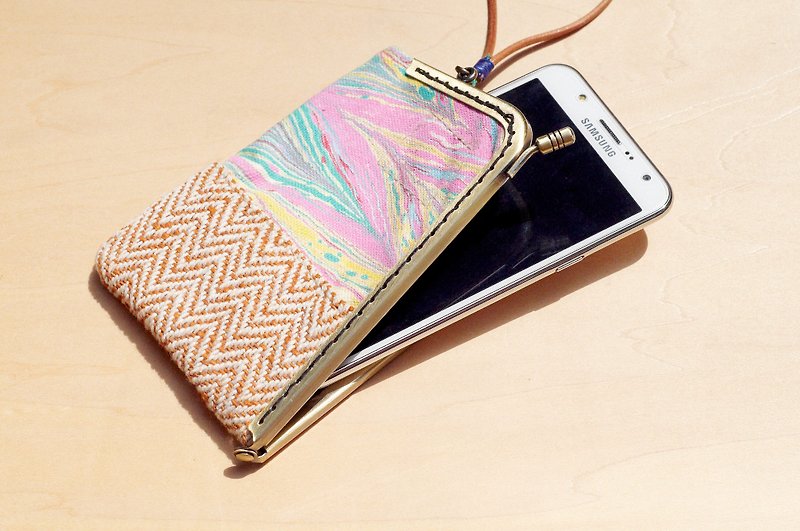 拼布手机包 手机套 零钱包 悠游卡套 口金包 口金手机套-粉色渲染 - 零钱包 - 棉．麻 