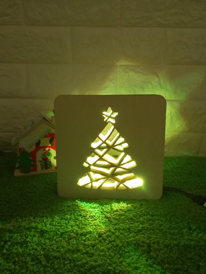 圣诞限定 圣诞树木制方型灯 - 灯具/灯饰 - 木头 咖啡色