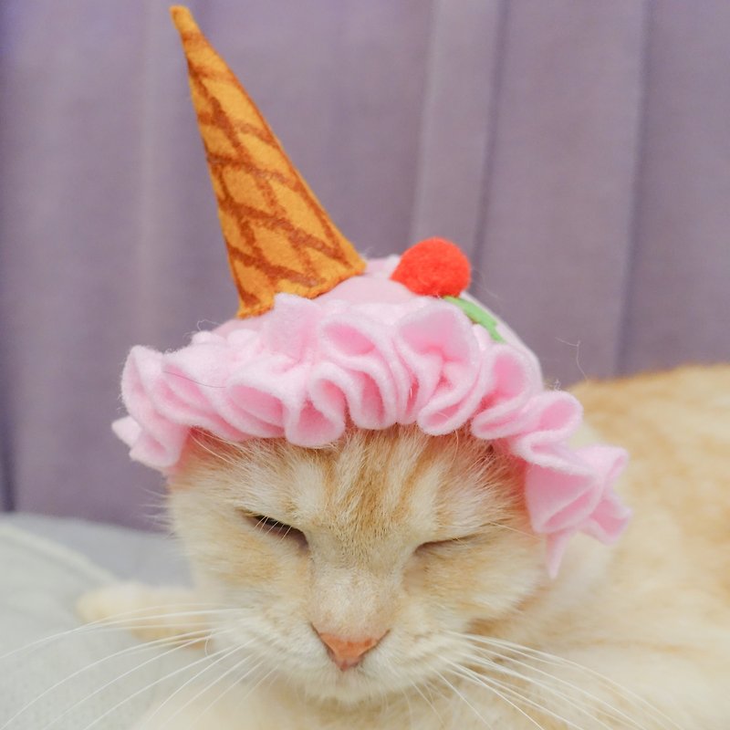 草莓冰淇淋宠物猫狗帽子头套*S号 - 衣/帽 - 聚酯纤维 粉红色