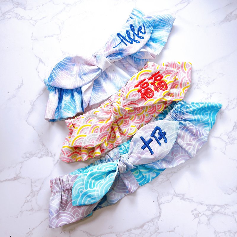 狗狗 宠物 和风 蝴蝶结 颈巾 领巾 围巾 - 项圈/牵绳 - 棉．麻 蓝色
