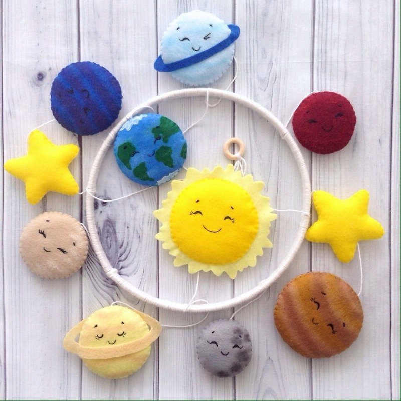 Solar System Felt Mobile, Planets Baby Mobile, Space Nursery, Galaxy Crib Decor - 玩具/玩偶 - 环保材料 多色