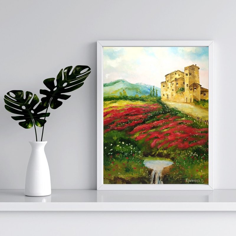 风景 油画 罂粟 原画 山 挂画 绘画  画 - 海报/装饰画/版画 - 棉．麻 多色