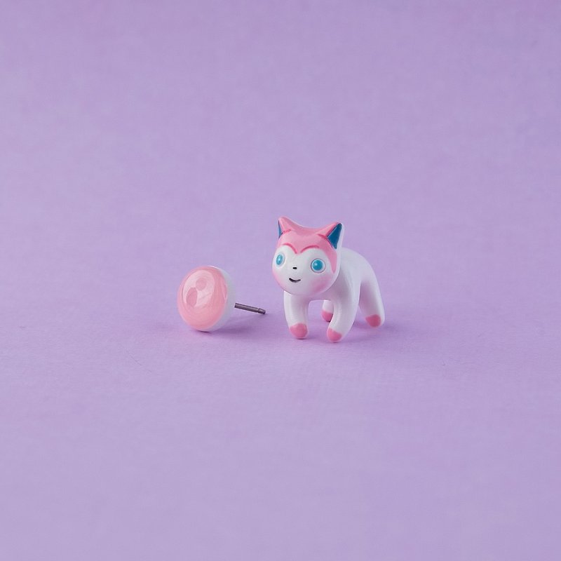 Pink cat earrings - Polymer Clay Earrings,Handmade&Handpainted Catlover Gift - 耳环/耳夹 - 粘土 粉红色