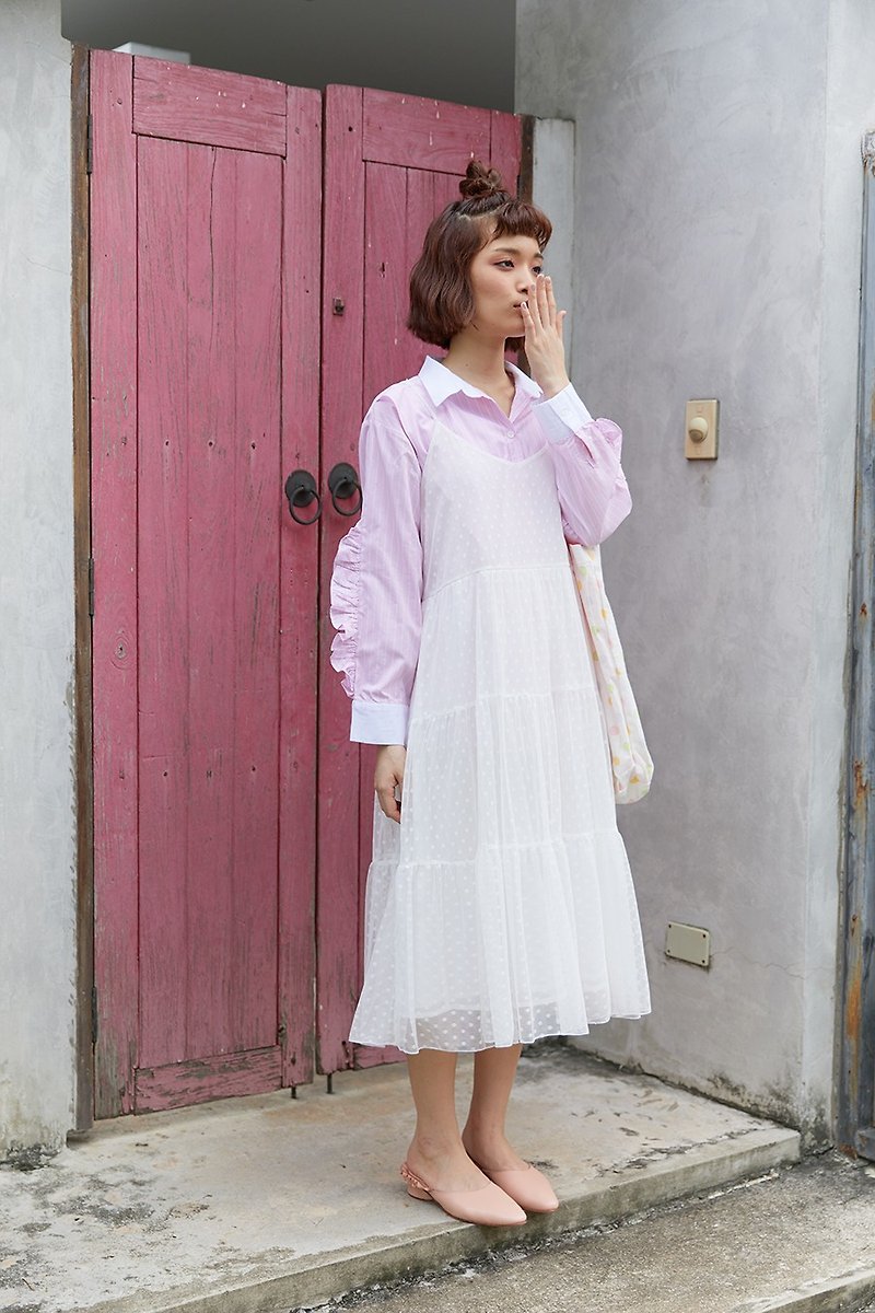 Polkadot maxi dress (white) - 洋装/连衣裙 - 其他材质 白色