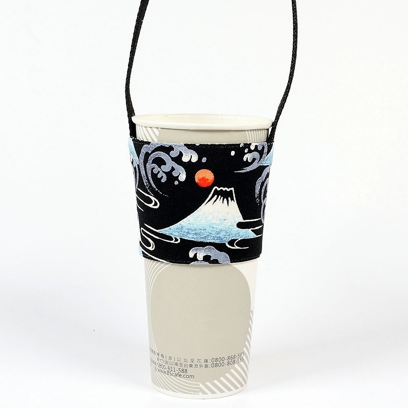 饮料杯套 环保杯套 提袋- 日本 富士山 (黑) - 随行杯提袋/水壶袋 - 棉．麻 黑色