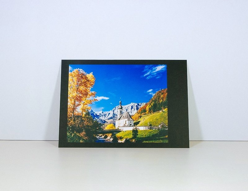 摄影明信片 | 小镇风景和圣塞巴斯蒂安教堂-贝希特斯加登的拉姆绍-贝希特斯加登郡的秋天-巴伐利亚-德国 - 卡片/明信片 - 纸 多色