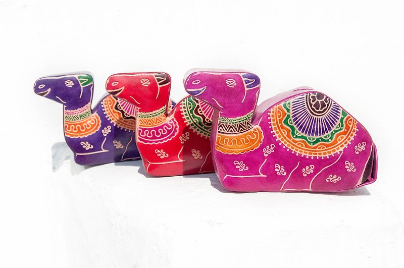 手工山羊皮存钱筒/手绘风格皮革钱包-摩洛哥民风撒哈拉沙漠骆驼 - 储蓄罐 - 真皮 多色