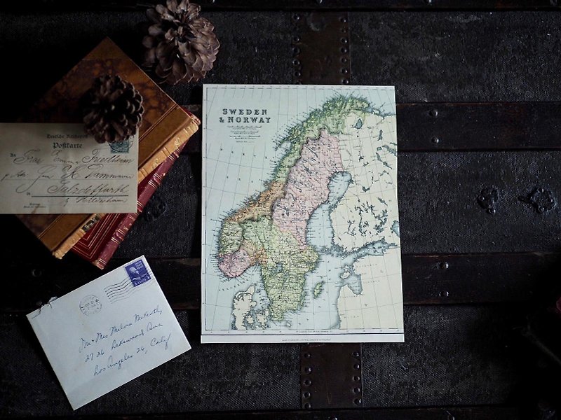 英国1900年百年彩色地图 D款 Sweden&Norway - 摆饰 - 纸 