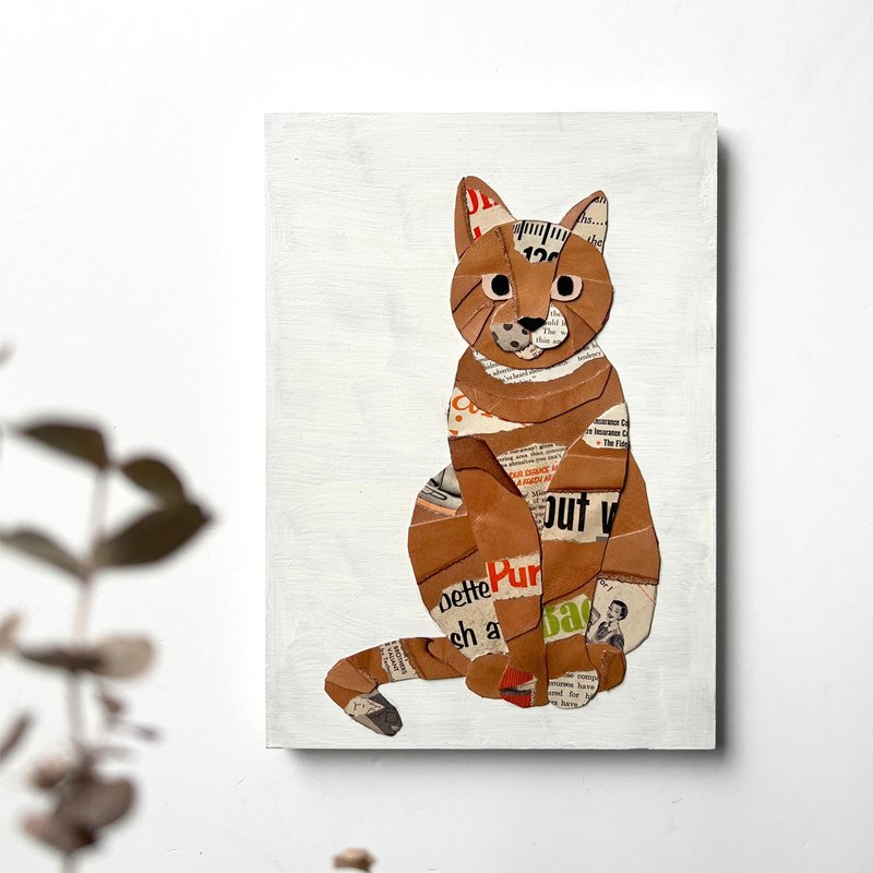 皮革拼贴艺术 / 猫 - 海报/装饰画/版画 - 木头 多色